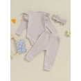 thumbnail image 4 of Wassery Baby Girls Fall Pants Set Infant Girls Long Sleeve Ribbed Romper + Pants + Headband Set 3M 6M 9M 12M 18M Newborn Girls 3 Piece Fall Spring Outfit Clothes, 4 of 9