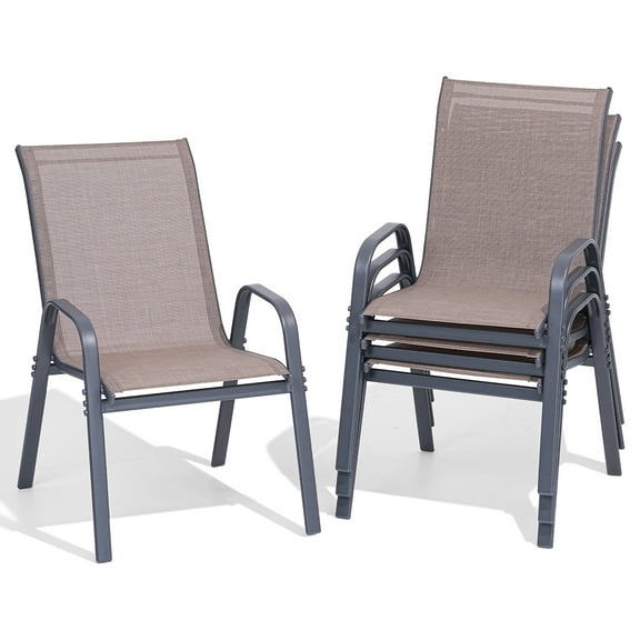 Dovov Outdoor Patio Dining Chairs Set of 4, Stackable Patio Chairs Textilene Outdoor High Back Armchairs, Brown