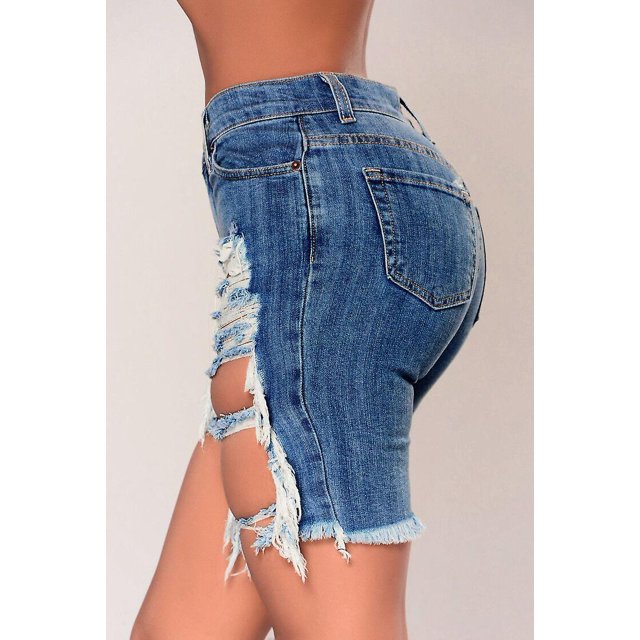 CARBONLIKE Ladies Slim Jeans Shorts Cintura alta Hole Washed Old Shorts ShuxiuWang 8390606536303