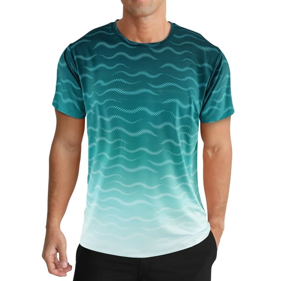 APTRO Men's and Big Men's Workout Shirt Athletic Core Shirt Quick Dry Moisture Wicking Short Sleeve Performance T-Shirt Stripe Gradient Green,Sizes S-3XL