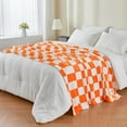 thumbnail image 3 of Checkered Throw Blanket for Couch and Bed, Luxurious Fleece Blanket with Checkerboard Grid Home Decor, Soft Cozy Orange and White Warm Blankets for Spring, 50"x60", 3 of 5