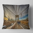 thumbnail image 2 of Designart Strolling on Brooklyn Bridge - Landscape Photo Throw Pillow - 18x18, 2 of 5