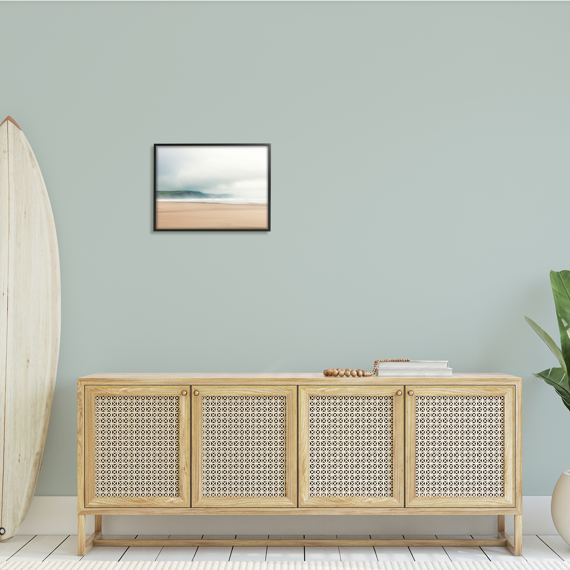 Stupell Indtries Tranquil Beach and Grassy Cliffside Misty Sky Landscape,20 x 16,Design by Ian Winstanley