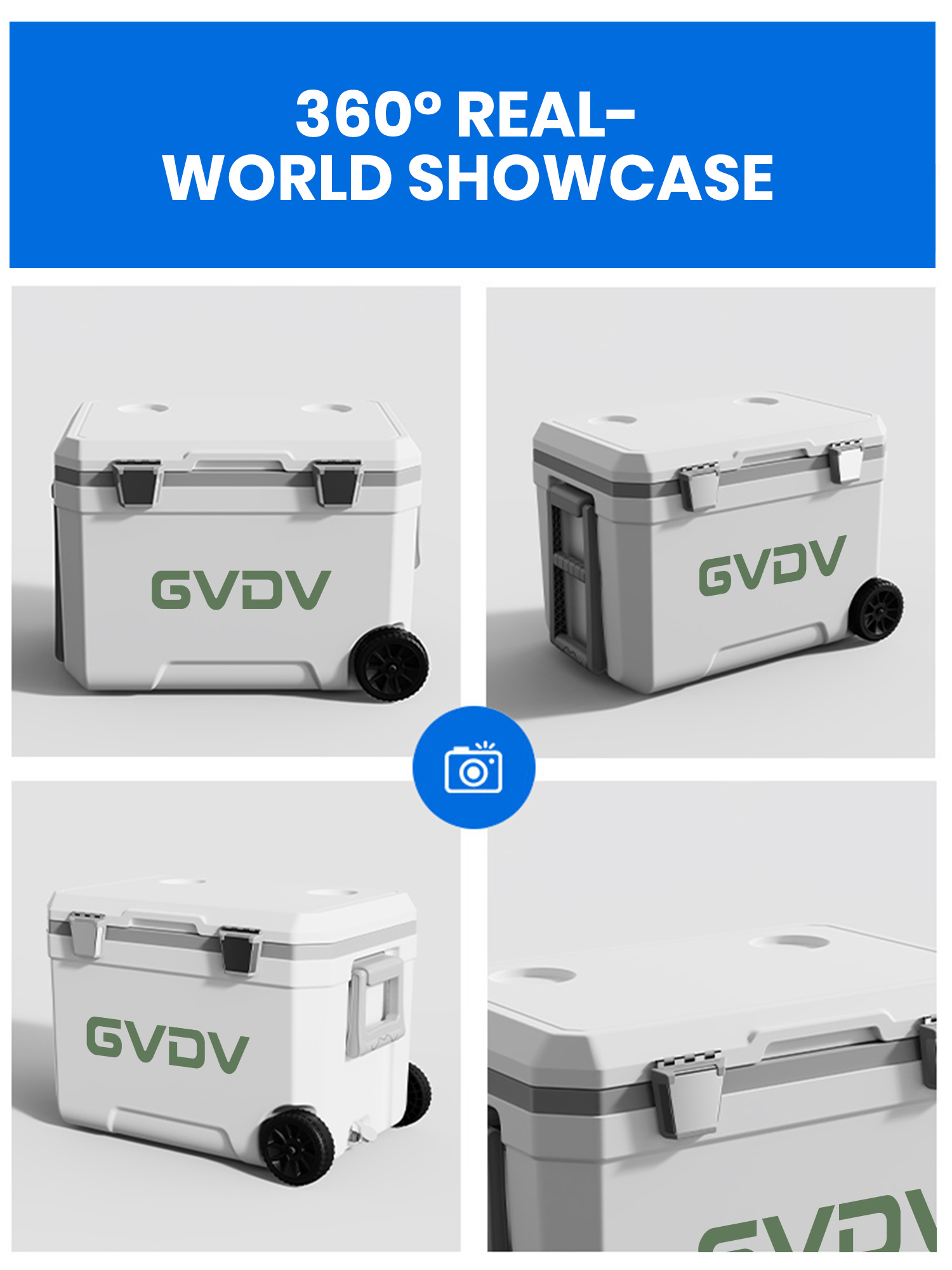GVDV 45 Qt Rolling Coolers with Wheels, Lightweight Hard Chest，White