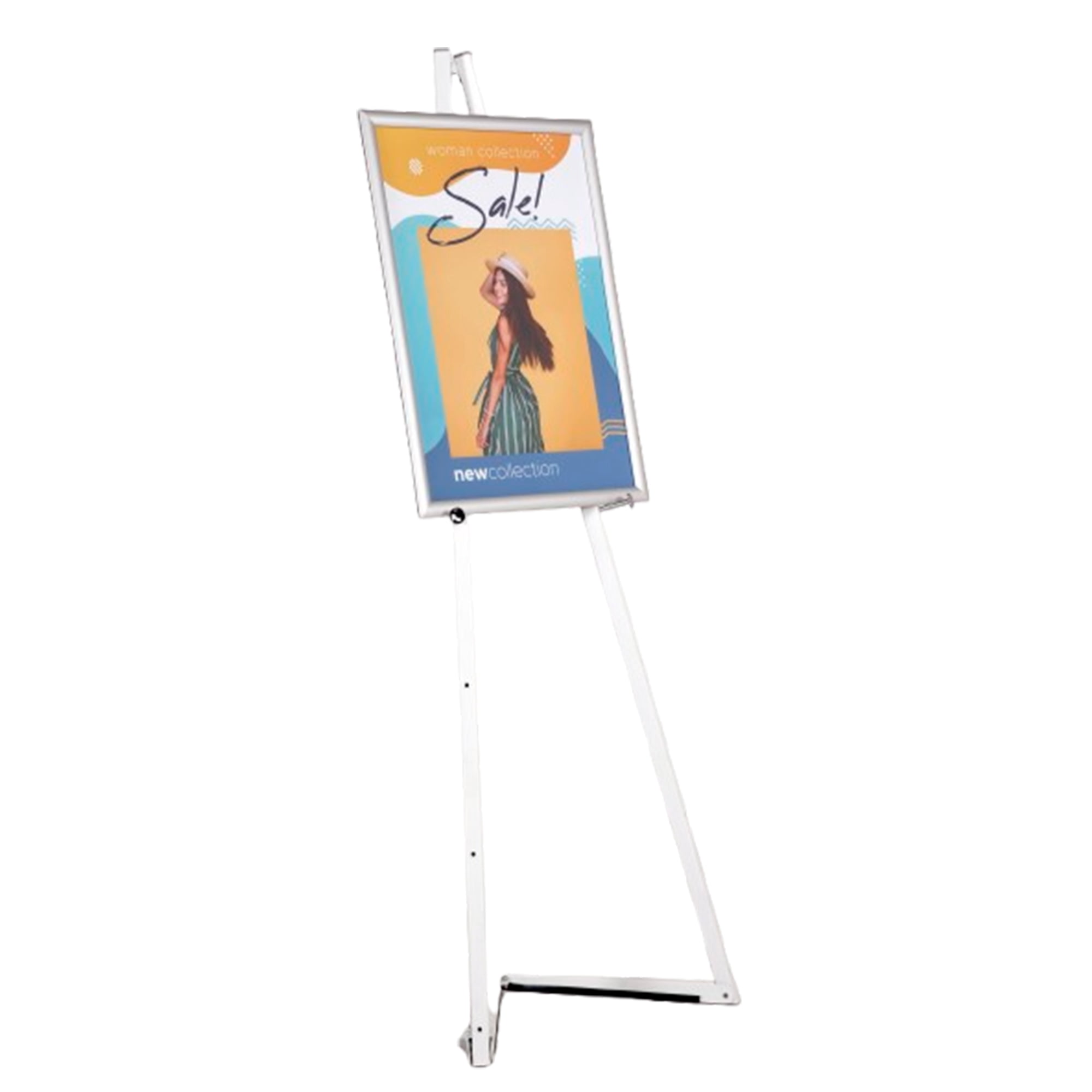 M&T Displays White Portable Easel 59 inch with 5 Different Height Adjustments Foldable and Practical Solution for Painting Canvas Presentation