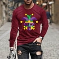 thumbnail image 2 of UVEASISHA Mens Mardi Gras Tshirt Crewneck Casual Long Sleeve Shirts Fancy Mask Graphic Tees Stretchy Slim Fit Gym Workout T-Shirts Wine M, 2 of 6