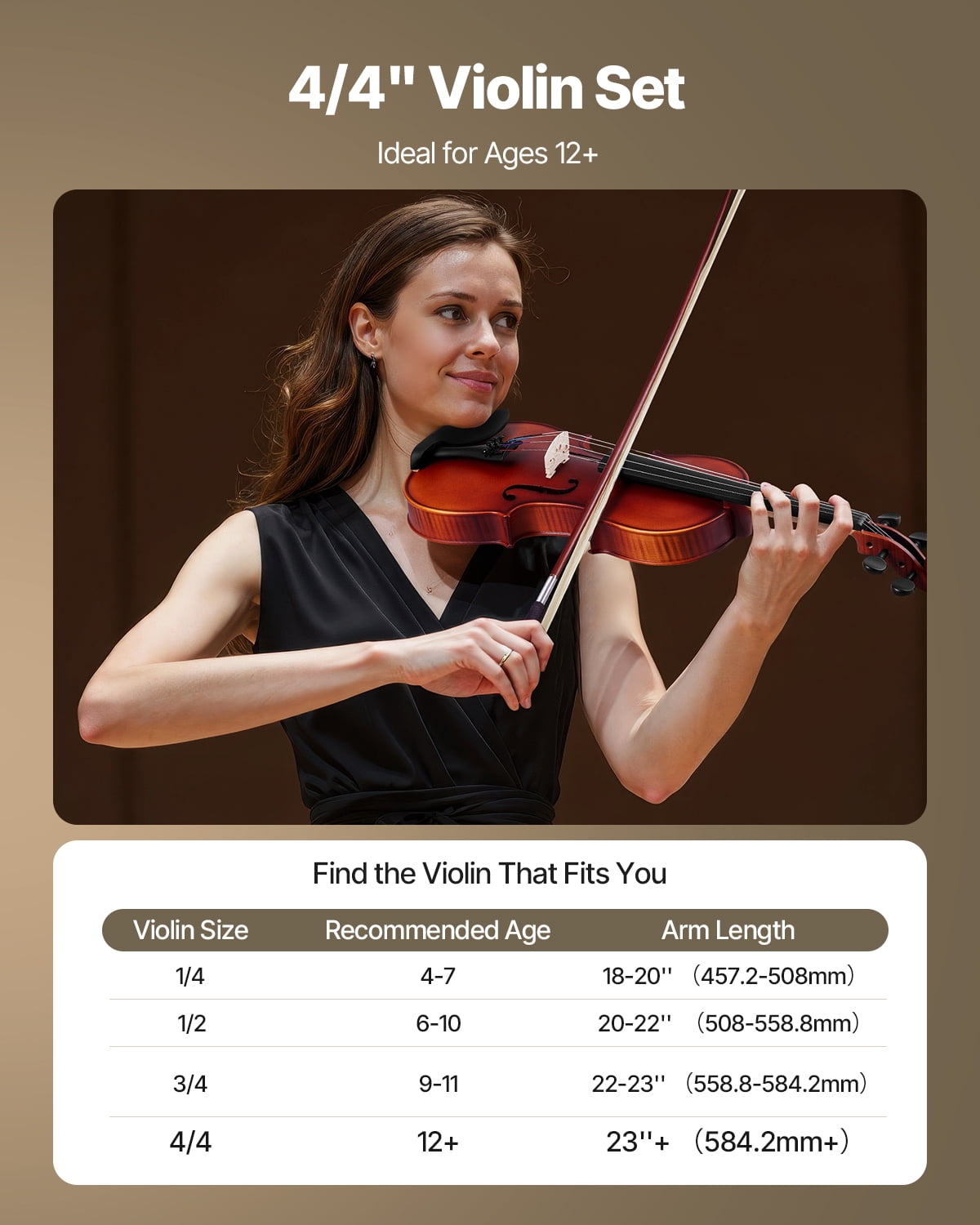 VEVOR Violin 4/4 Full Size for Adults, Violin Fiddle Set for Beginners Student with Hard Case, Rosin, Bow, Shoulder Rest,Bridge,Extra Strings,Professional Solidwood Instrument