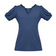 thumbnail image 1 of TSADFHJI Woman Tops Plus Size Summer V Neck Pullover Solid Color Pleated Puff Sleeve Design T Shirt L Navy, 1 of 7