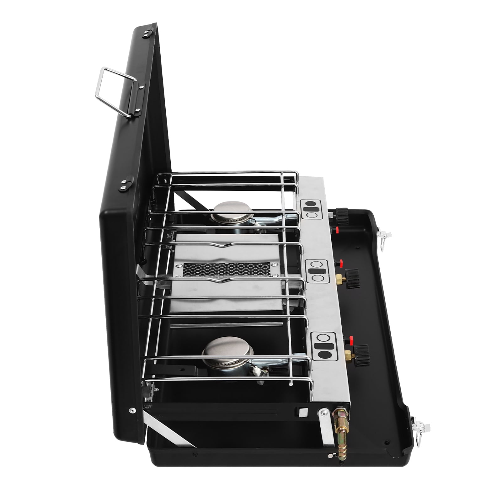 3-Burner Camping Stove, 4.5KW Portable Tabletop Gas Grill Foldable Gas Camping Stove with Removable Grid and Tray for Car Camping Bbq Picnics Outdoor Cooking