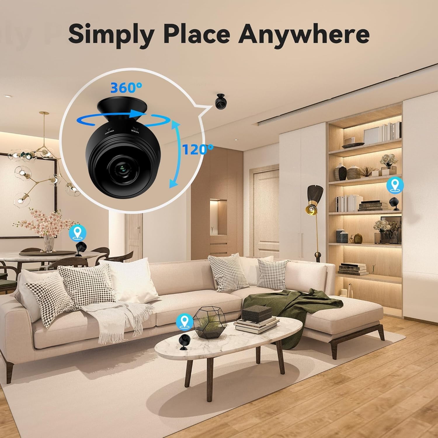 Oraolo Indoor Surveillance Camera, 1080P Clear Night Vision, Home Security Camera, WiFi Wireless Small Camera for Home Security Monitoring, Black