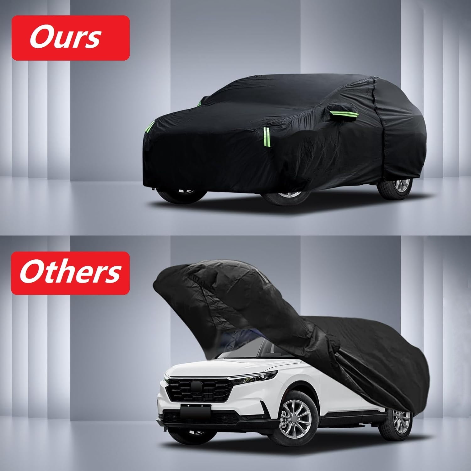 Car Cover Fit for Toyota RAV4, SUV Full Car Cover with Reflective Stripes Storage Bag Driver Door Zipper, Windproof Waterproof All Weather Protection Black