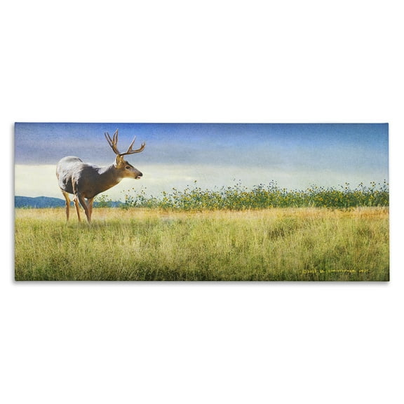 Stupell Industries Buck Deer in Field Landscape & Nature Photography Wrapped Canvas Art Print Wall Art, 24 x 10