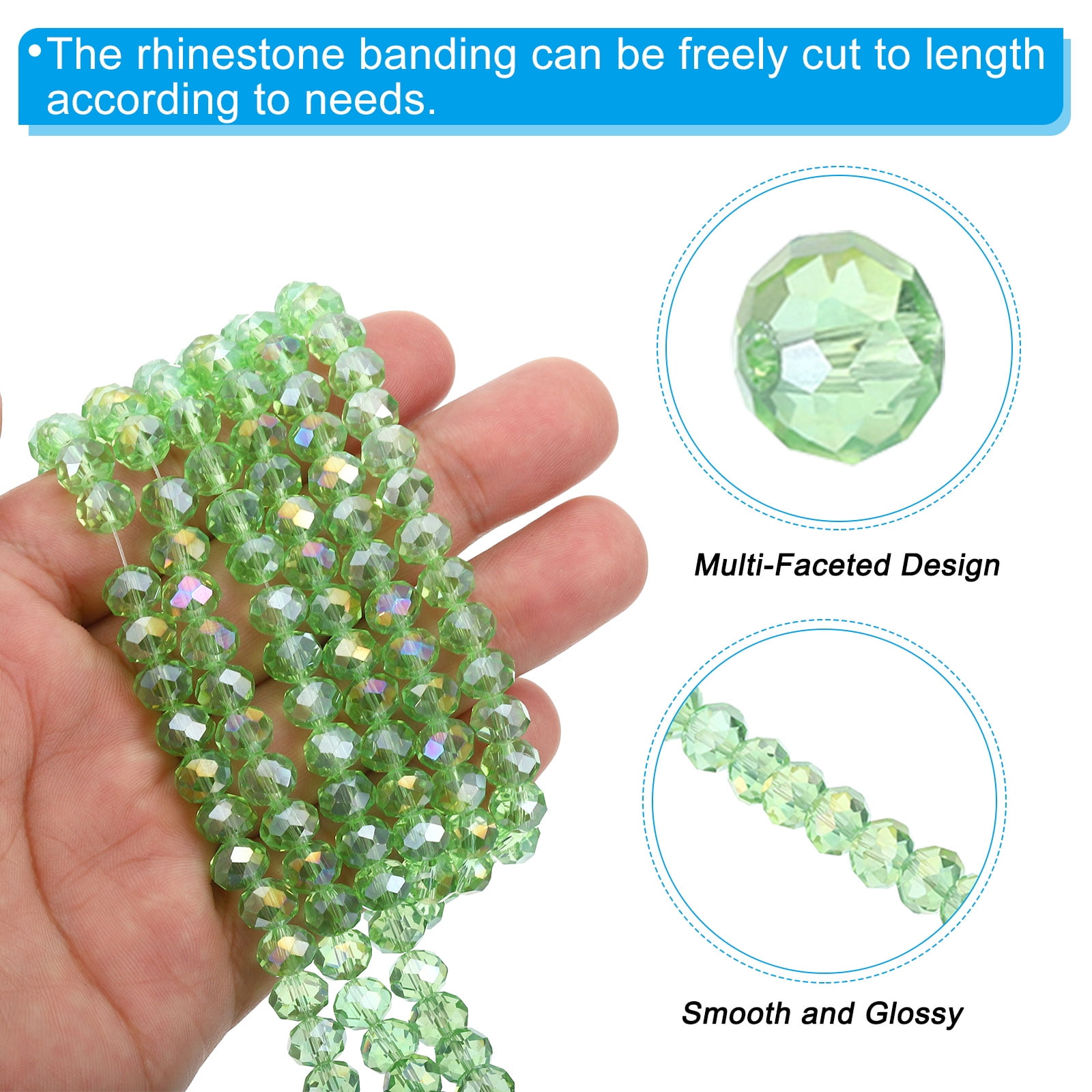 Uxcell 8 mm Briolette Rondelle Glass Beads, Small Round Faceted Crystal Bead, Light Green 10Pack