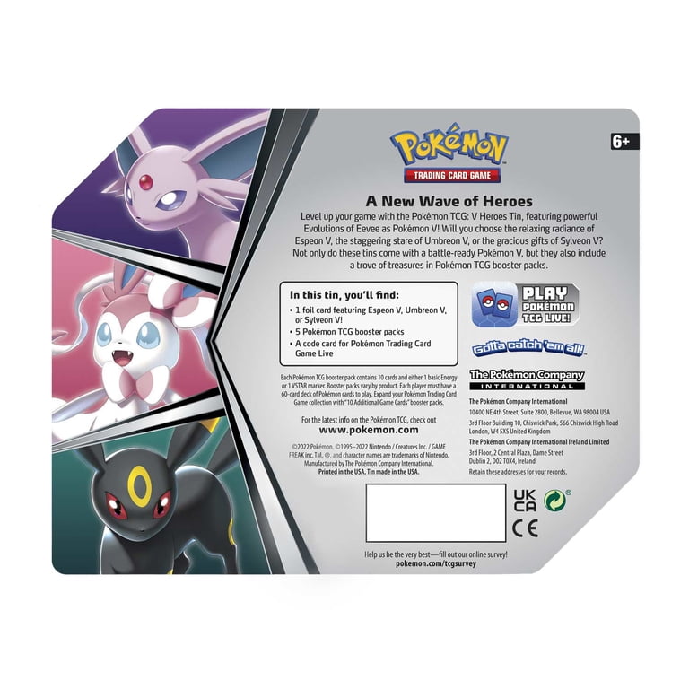 pokémon trading card game: heroes tin - espeon Amazon.com: TCG: V V, Umbreon V or Sylveon V (One at Random) | Game | Ages 6+ | 2 Players A New Wave of Heroes Level up your game with the Pokémon TCG Pokemon Cards: 2022 Spring V