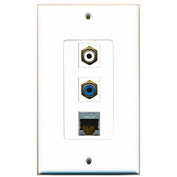 RiteAV - 1 Port RCA White and 1 Port RCA Blue and 1 Port Shielded Cat6 Ethernet Decorative Wall Plate Decorative