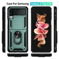 thumbnail image 6 of Compatible with Samsung Galaxy Z Flip 3 Case,with 360 Ring Holder Kickstand Card case,Armor Military Grade Protection Hybrid Silicone TPU PC Rugged Case,Magnetic with Car Mount Phone Cover,Darkgreen, 6 of 8