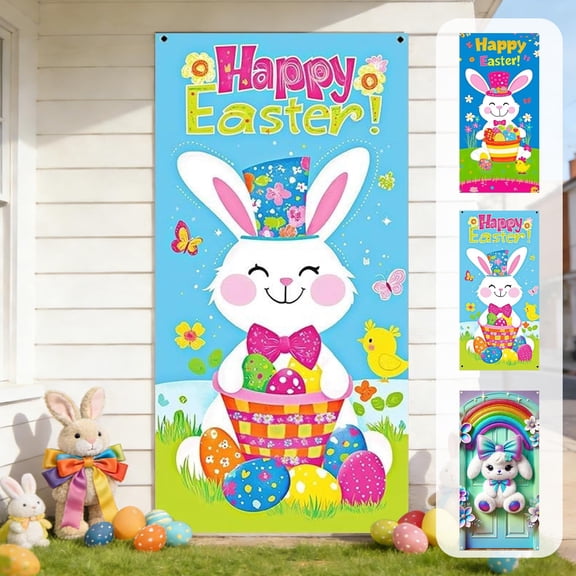 Easter Rabbit Themed Door Curtain - Festive Hanging Decor For Home Party, Garden Wall & Room Background, Lightweight Reusable Backdrop, Easter & Year of The Horse 2026 Holiday, 35.4*70.8in, A