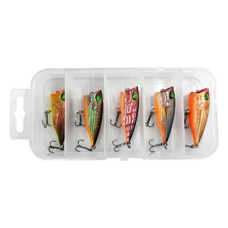 Apooke 5Pcs Topwater Popper Floating Fishing Lures with Trebles Hook Bass Wobbler Artificial Hard Baits Swimbaits Easy to Use