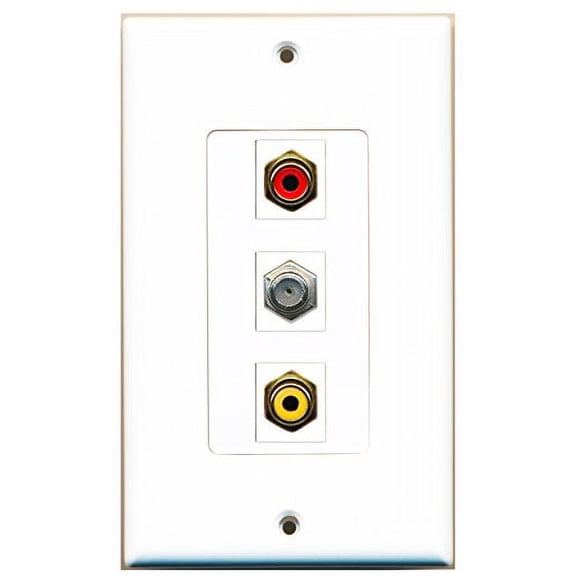 RiteAV - 1 Port RCA Red and 1 Port RCA Yellow and 1 Port Coax Cable TV- F-Type Decorative Wall Plate Decorative