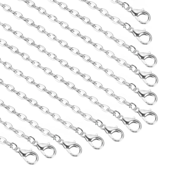 Uxcell 20 pack 17.7 inch Necklace Chains Bulk 3.2mm Silver Plated Cable Chains with Lobster Clasps for Jewelry Making
