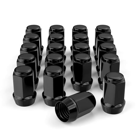 20Pcs 1/2-20 1.38 Inch Closed End Bulge Acorn Black Lug Nuts - Cone Seat - 19Mm Hex Compatible With Bronco Mustang Cherokee Ranger Explorer Liberty Yj Tj Kj Kk Zj Wj Wk Xk Mj Xj