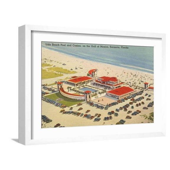 Art.com Lido Beach, Casino, Sarasota, Florida Art Print, White Frame Wall Art, 23" x 17"