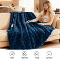 thumbnail image 6 of Dhole Heated Blanket Throw with 4 Hours Auto-Off 6 Heat Level, 50" * 60" Cozy Faux Rabbit Fur Bubble Electric Throw with Overheat Protection, Soft Fast Heating Blanket with ETL (Navy), 6 of 11