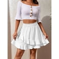 thumbnail image 2 of Women'S Elastic High Waist Tiered Ruffle Mini Skirt Shirred Layered Flowy Wrap Short Skirt White S, 2 of 9