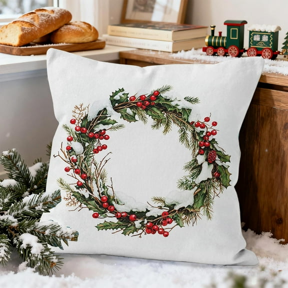 LmnLft Christmas Pillow Covers for Sofa Couch, Holiday Decorative Linen Cushion Cases, Reindeer Snowflake Tree Pattern Throw Pillow Cover for Home Living Room Seasonal Winter Décor