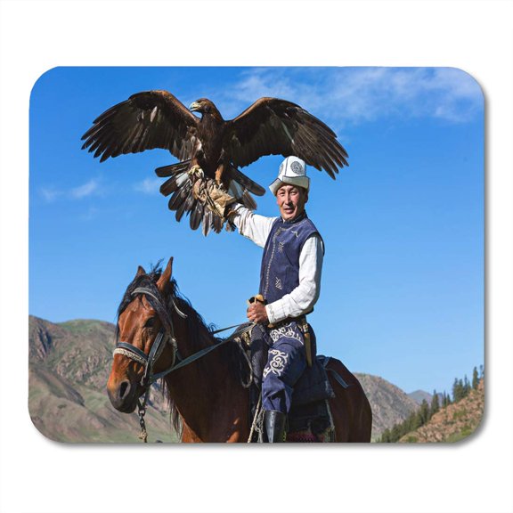 SIDONKU Falconry Issyk Kul Kyrgyzstan May 29 Golden Eagle Trainer Holds His During Hunter Games in Issuk Lake Mousepad Mouse Pad Mouse Mat 9x10 inch