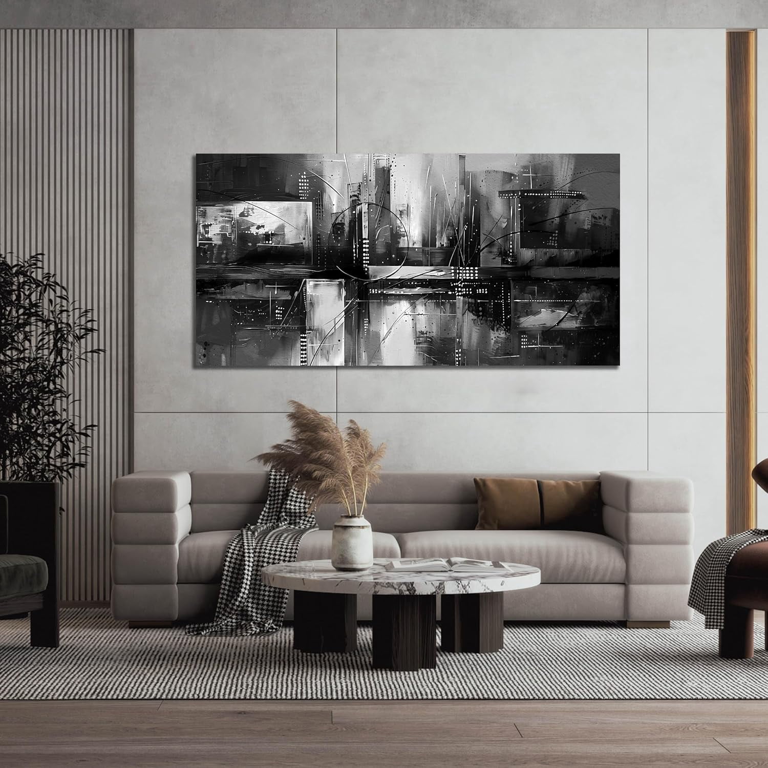 WFSposterWall Art for Living Room Black and White Abstract Print Picture Painting Large Wall Decor for Bedroom Framed Canvas Modern Room Wall Decorations Artwork Size inch Ready to Hang