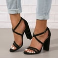 thumbnail image 5 of SACFOF Chunky Block High Heels for Women Floral Print Pump Heeled Sandals Open Toe Ankle Strap Buckle Party Dress Shoes, 5 of 6