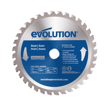 UPC: 0849713000415 | Evolution 180BLADEST | 7 In. | 36T | 20mm Arbor | Mild Steel And Ferrous Metal TCT Blade