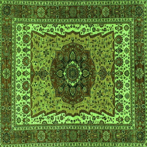 Ahgly Company Machine Washable Indoor Square Abstract Green Modern Area Rugs, 4' Square