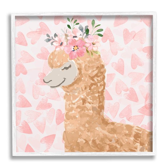 Stupell Industries Heart Pattern Smiling Alpaca Graphic Art White Framed Art Print Wall Art, Design by ND Art
