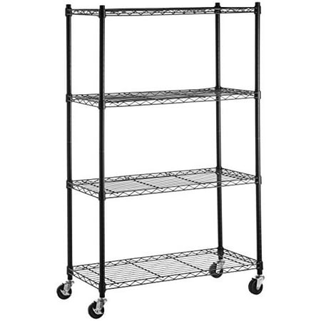 Basics 4-Shelf Shelving Storage Unit on 3'' Wheel Casters, Metal Organizer Wire Rack, Black (36L x 14W x 57.75H)