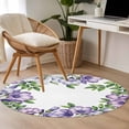 thumbnail image 4 of Round Area Rugs Collection 4 Ft, Purple Flowers Non-Slip Residential Carpet, Spring Watercolor Floral Leaves Plants Indoor Crawling Mats Runner Rugs for Living Room/Dining Room/Bedroom, 4 of 8
