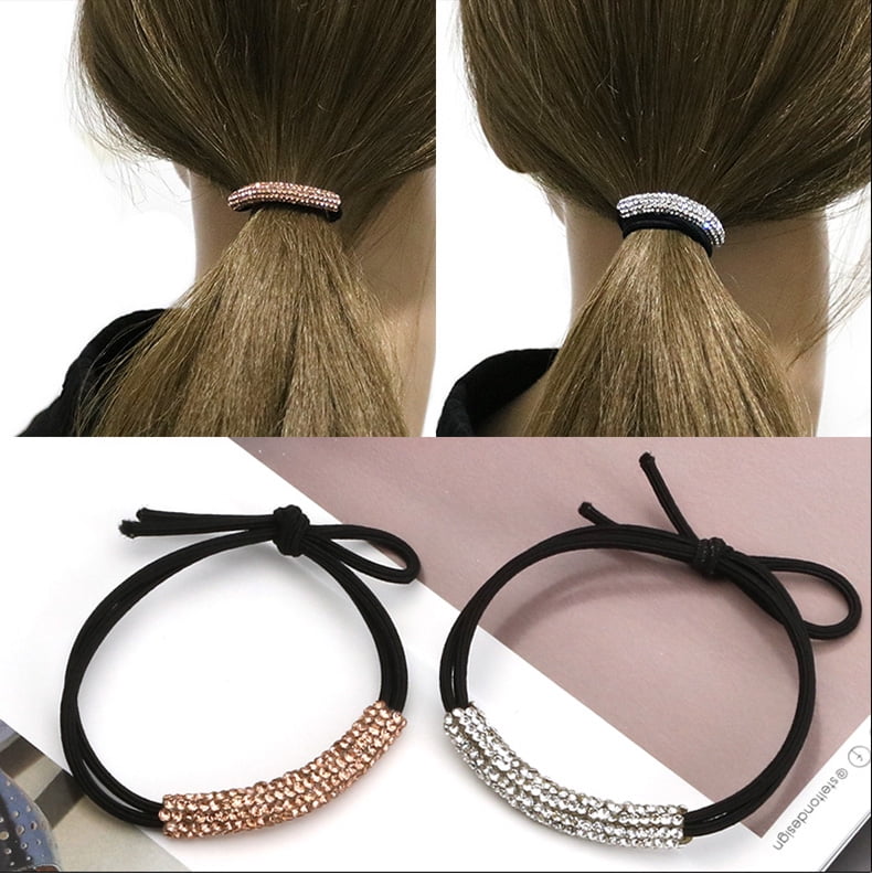 2Pcs Women Leaf Hair Band Rope Metal Hair Cuff Headband Elastic Ponytail Holder 