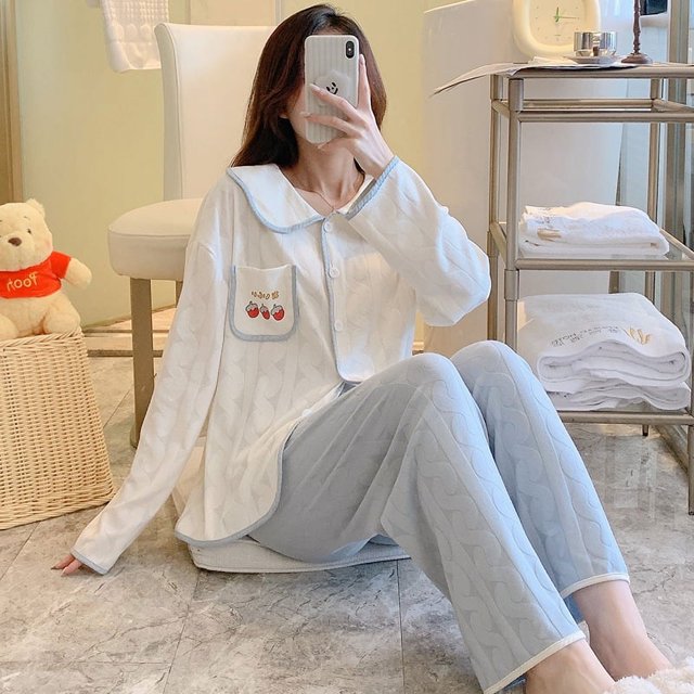 Pijama de mujer de primavera y otoño, cárdigan de manga larga, ropa de casa, traje de otoño e invierno