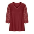 thumbnail image 6 of Aloohaidyvio Tops and Blouses ,Womens Casual V-Neck Lace T-Shirt Flower Print 3/4 Sleeve, 6 of 6