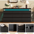 thumbnail image 5 of 9-Drawer Dresser with Power Outlet & LED Lights, White Modern Chest of Drawers with Double-Wide Drawer, LED Lighted Storage Organizer for Bedroom, Living Room Black, 5 of 6