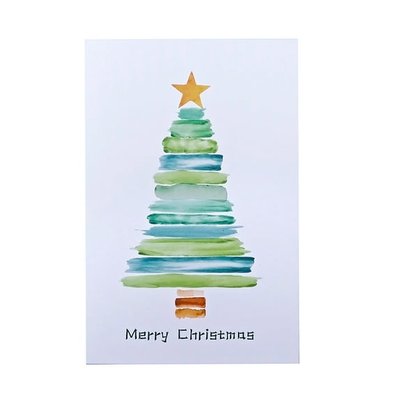 Merry Christmas Card with Watercolor Tree Design – Blank Inside for Personal Messages – Perfect Holiday Greeting Card for Friends and Family