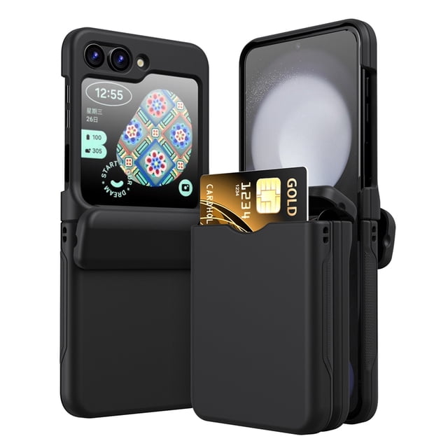 Luxury Solid Color Wallet Card Slot Case for Samsung Galaxy Z Flip 3 4 5 6 Slim Matte PC Hinge Protection ZFlip6 ZFlip5 Cover black For Samsung Z Flip 6