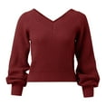 thumbnail image 5 of Duoif Sweaters for Women Trendy Women Fashion Solid Color Long Sleeve V Neck Loose Knit Pullover Sweater Women's Sweaters Womens Tops Red M, 5 of 6