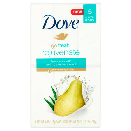 Dove Go Fresh Rejuvenate Bath Beauty Bar with Pear & Aloe Vera Scent 4 oz, 6 (Best Aloe Vera Soap For Acne)