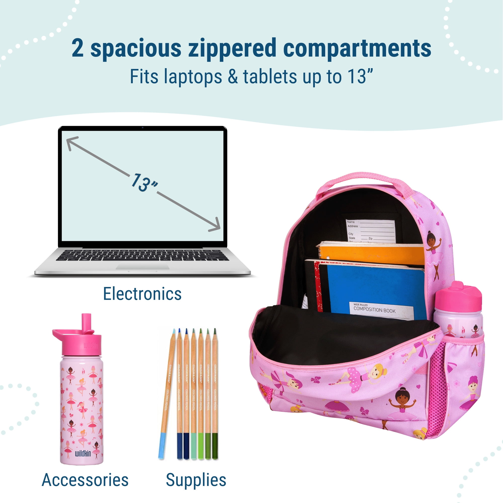 Wildkin Kids Ballerina ECO rPET Next Gen Backpack - 15 Inch / 12L