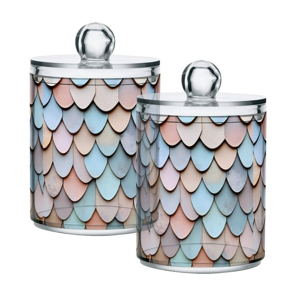 Yayeee 2 Pack Qtip Holder Bathroom Cotton Swab Canister with Lid Clear Dispenser Set, Blue Shimmering Pattern