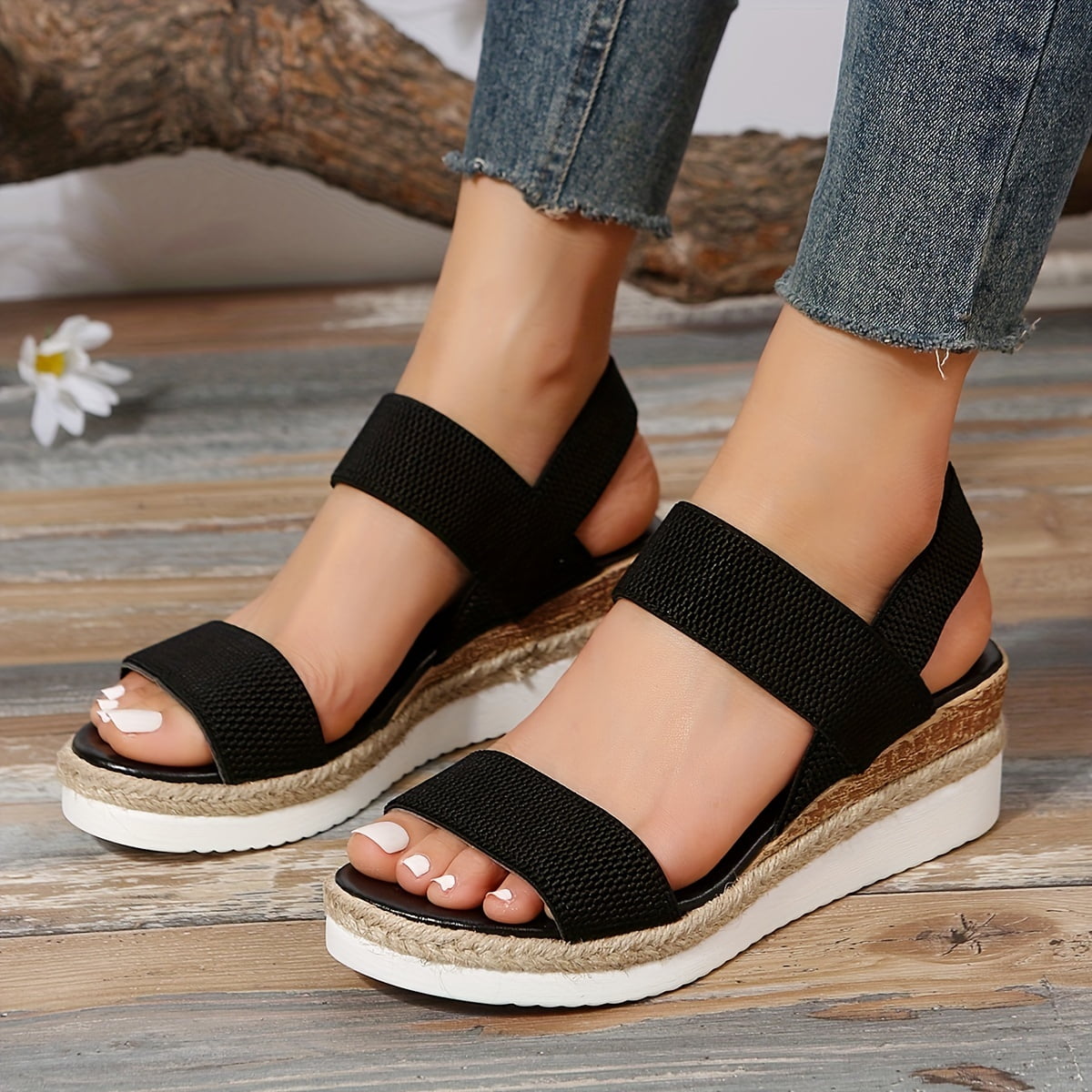 Women's Platform Espadrilles Wedge Sandals, Comfy Knit Open Toe Slip On  Slingback Shoes, Casual Summer Sandals Comfortable Summer Shoes -  Walmart.com