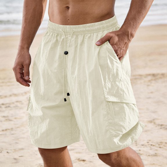 VV AVEORS Men'S Quick Dry Cargo Shorts With Drawstring Lightweight Breathable Sports Athletic Outdoor Shorts With Zipper Pockets White XL