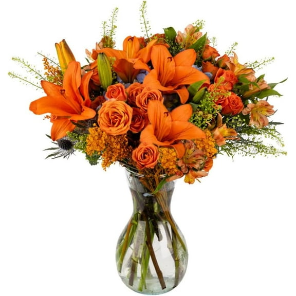 Pumpkin Spice by Arabella Bouquets in a Free Elegant Hand-Blown Glass Vase